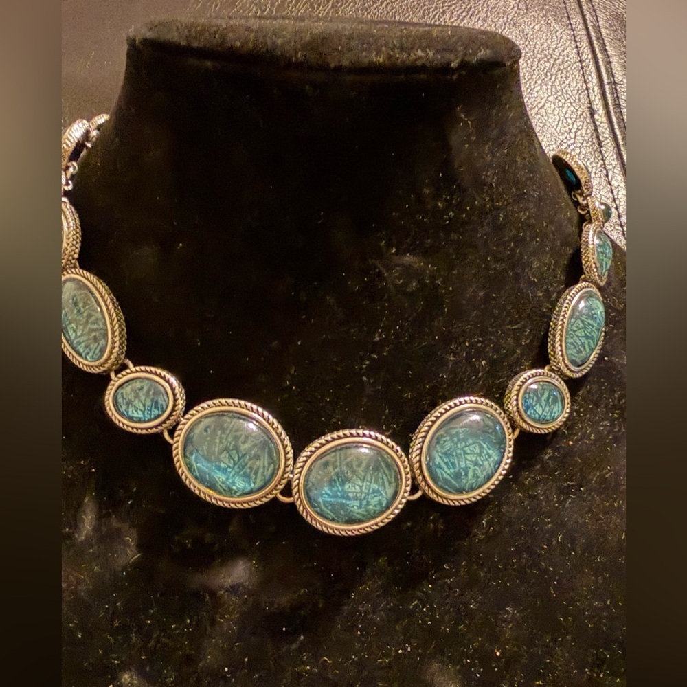 Aged  Silver and Blue Necklace